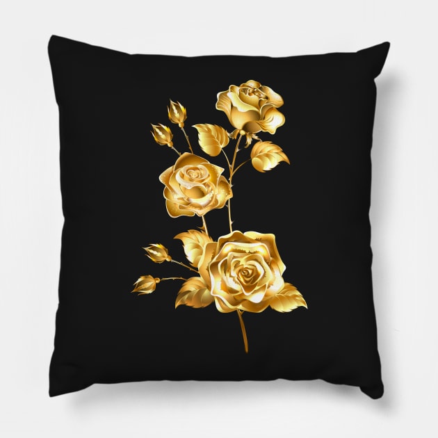 Golden Rose Branch Pillow by Blackmoon9
