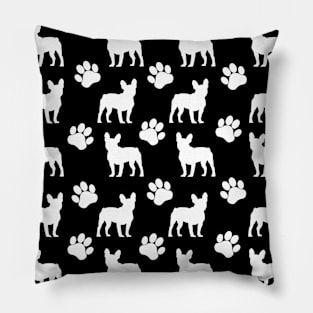 Black and White French Bulldog Pawprint Pattern Pillow