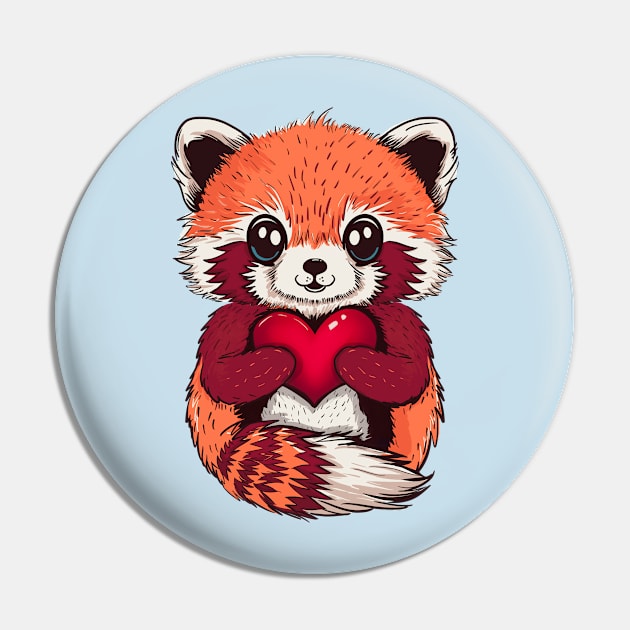 Cute Red Panda for Valentines Day Pin by SusanaDesigns