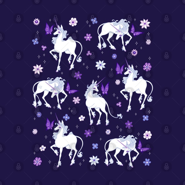 The Last Unicorn and the Butterfly Floral Pattern by DajonAcevedo