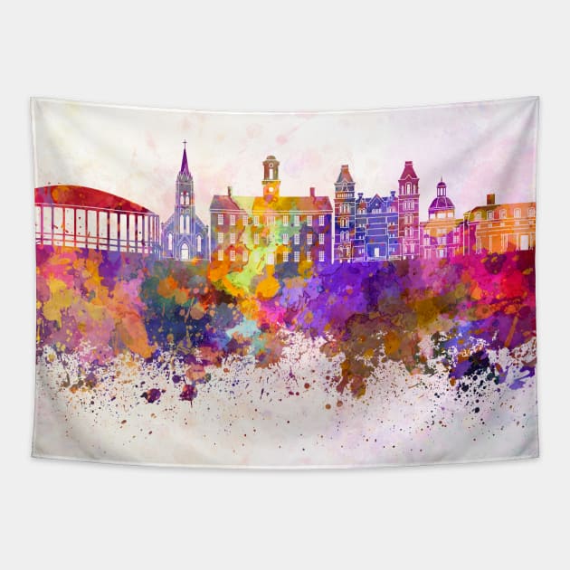 Athens - OH skyline in watercolor background Tapestry by PaulrommerArt