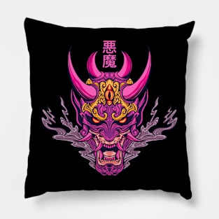 oni mask samurai purple red girl Pillow