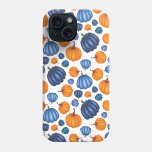 Pretty Blue & Orange Pumpkin Pattern on a White Background Phone Case