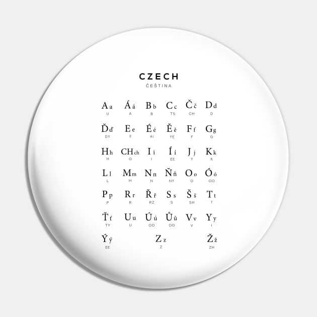 Czech Alphabet Chart, Czech Republic Language Chart, White Pin by typelab