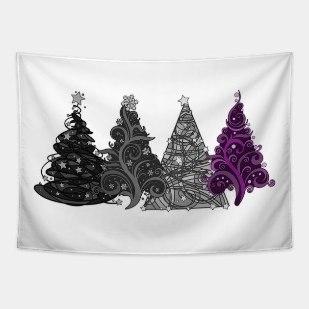 Row of Four Asexual Pride Flag Christmas Trees Vector Tapestry by LiveLoudGraphics