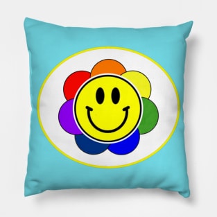 Rainbow Flower Smiley Face Pillow