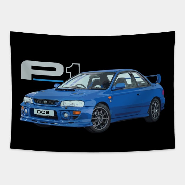P1 WRC GC8 PRODRIVE RALLY Tapestry by cowtown_cowboy