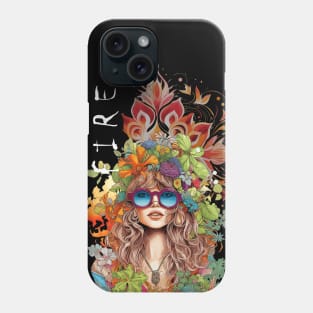 Hippie girl fire element - black Phone Case