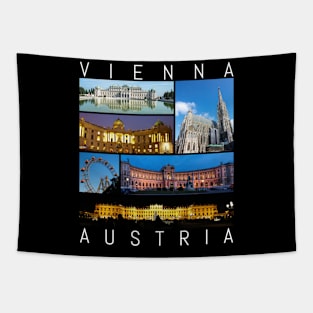 Vienna Austria Famous Sights Night Gallery Souvenir Tapestry