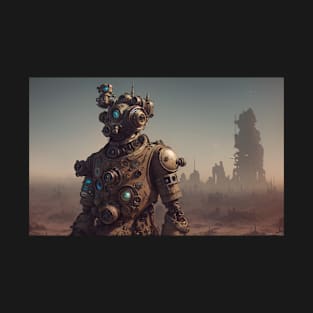 Steampunk style robot in post apocalyptic wasteland T-Shirt