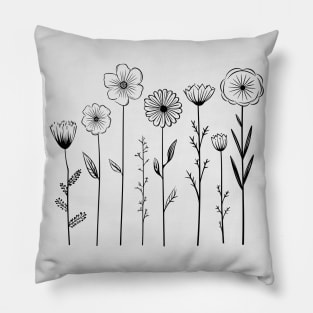 Nordic Wildflowers One Line art Pillow