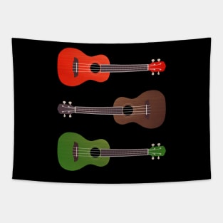 Colorful Ukulele Collection - Red, green and brown wood grained Tapestry