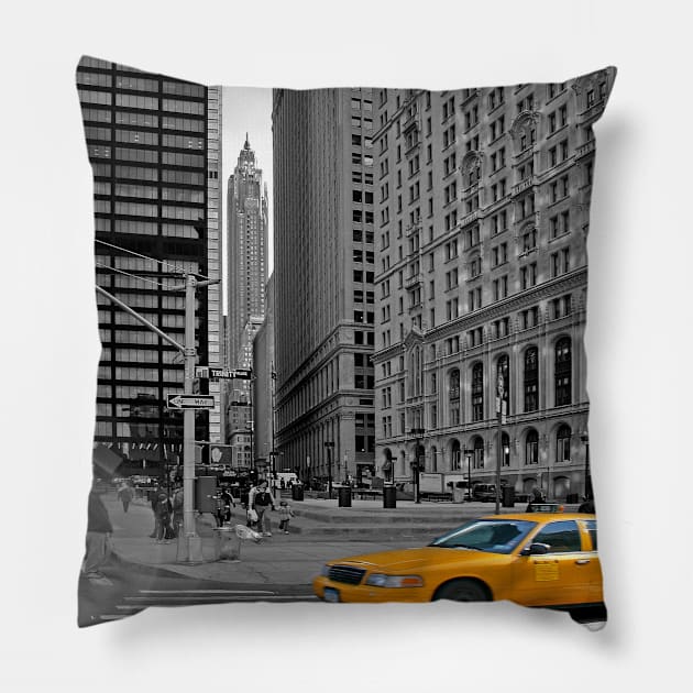 NYC Yellow Cabs Trinity Place Pillow by Art-Frankenberg