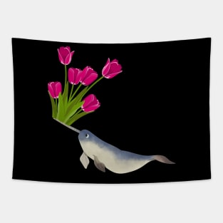 Narwhal Rose Cherry Tulip Flowers Tapestry