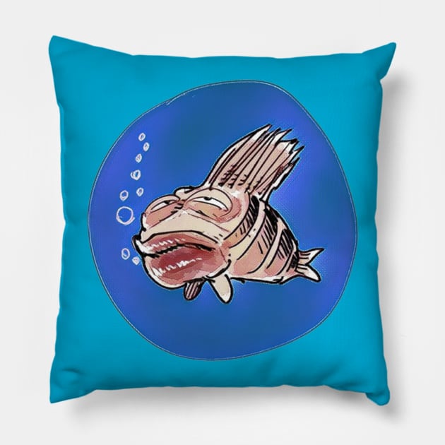 bored fish cartoon style funny illustration Pillow by anticute