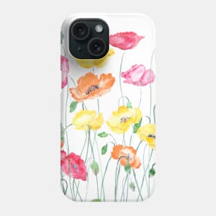 yellow orange and red cosmos flowers watercolor painting Phone Case