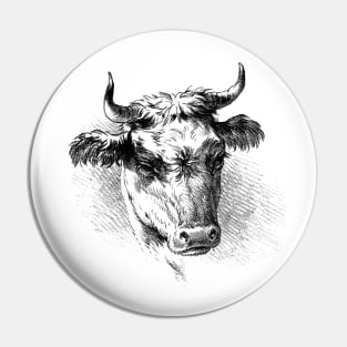 Bull's Head Black and White Illustration Pin