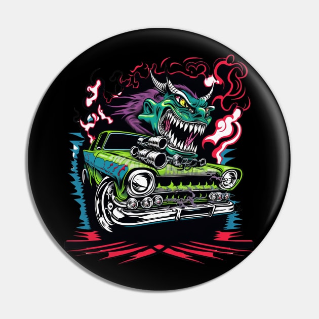 Monster Racing Dragon Troll Street Racer Pin by Coder-T