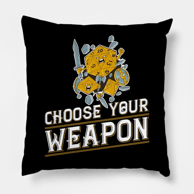 Fantasy RPG Dice Choose Your Weapon Funny Role Playing Pillow by Humbas Fun Shirts