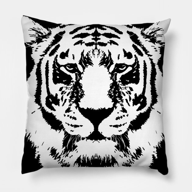 White and Black Tiger Pillow by hobrath