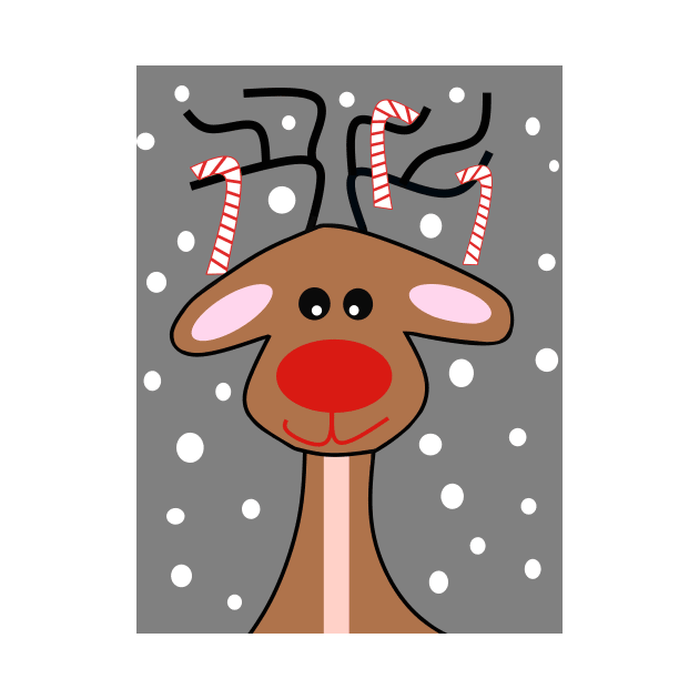 MERRY Christmas Red Nose Reindeer  - Cute Reindeer Art by SartorisArt1