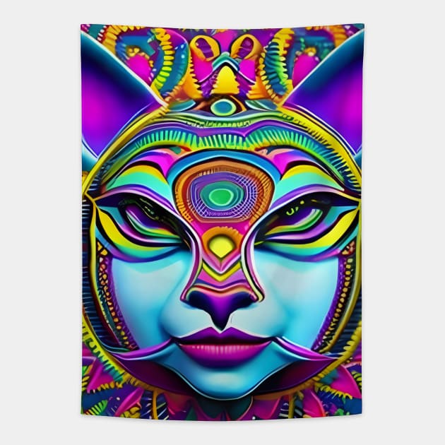 Catgirl DMTfied (23) - Trippy Psychedelic Art Tapestry by TheThirdEye