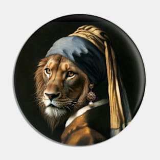 Wildlife Conservation - Pearl Earring Lion Meme Pin