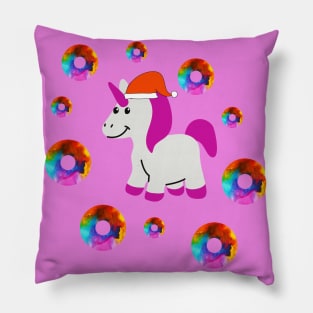 Christmas Unicorn and Rainbow Donuts Pillow