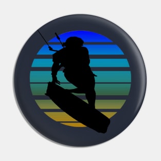 Kitesurfing Female Rider Silhouette Retro Sunset Pin