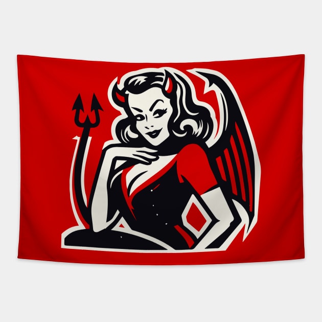 Retro Devil Girl Tapestry by n23tees