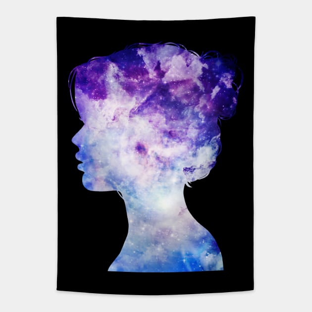 Purple Galaxy girl Tapestry by Morishasha