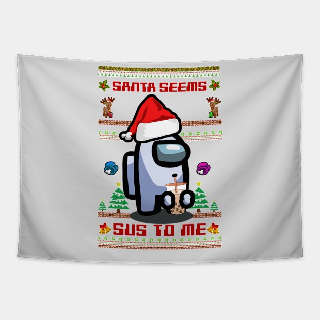 Gamer Santa Seems Sus to Me Tapestry by Bubbly Tea