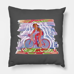 Vintage Sunset Mountain Biking Gift for Women Pillow