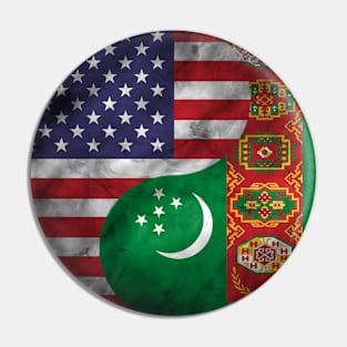 USA and Turkmenistan Dual Flag Yin Yang Combination Pin
