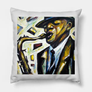 Believe in music - oil painting of saxophonist Pillow