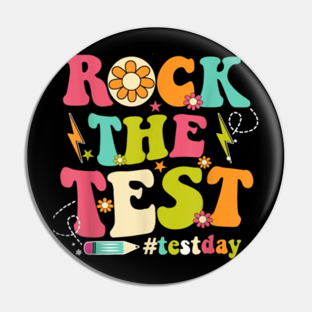 Rock The Test Testing Day Groovy Motivational Pin by Pastelsword