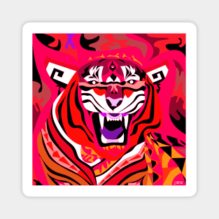 the magical tiger of the lunar new year in china in ecopop pattern art Magnet