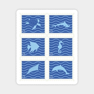 Beautiful Ocean Life On Stamps Magnet