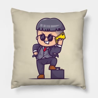 Cute Businessman Talking With Phone Cartoon Pillow