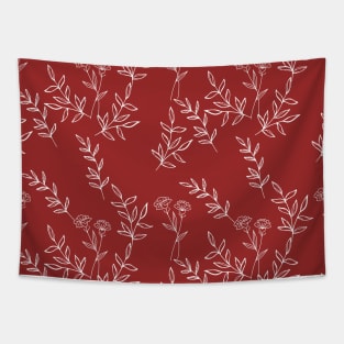 Carnation Flowers and Leaves Pattern in Garnet Color Tapestry