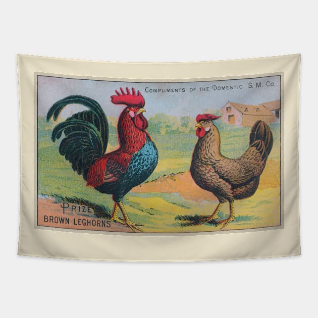 Leghorn Chickens Trade Card Tapestry by MatchbookGraphics