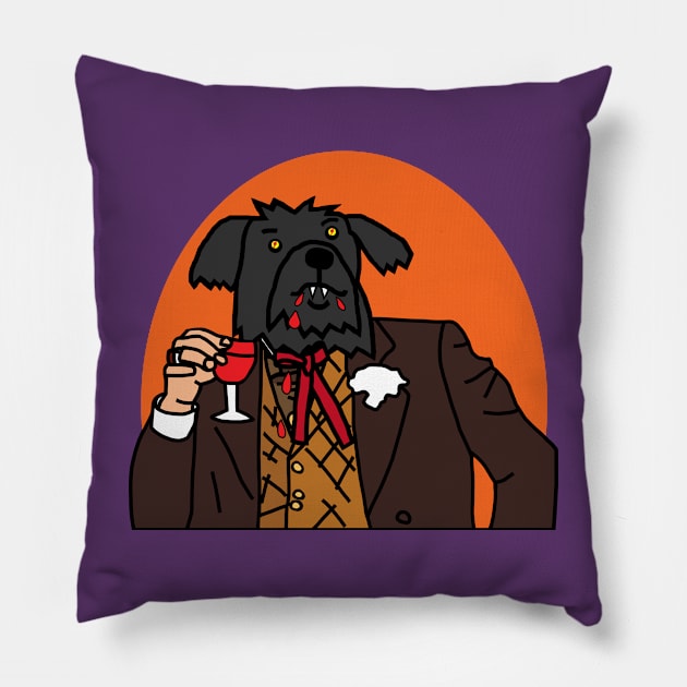 Halloween Horror Portrait Vampire Dog Drinking Wine Pillow by ellenhenryart