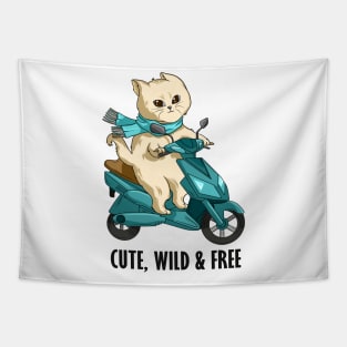 Cat with Scarf and Motorcycle Tapestry