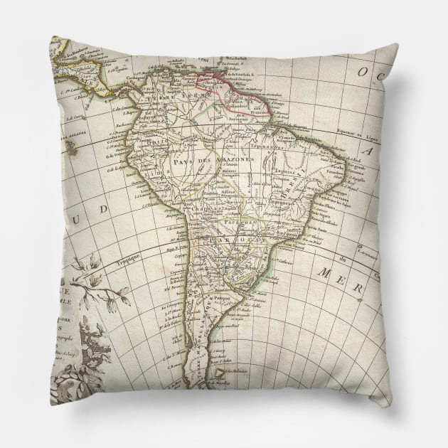 Vintage Map of South America (1762) Pillow by Bravuramedia
