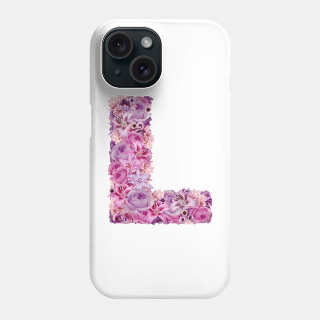 Pink Floral Letter L Phone Case by HayleyLaurenDesign