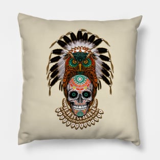 indian native Owl sugar Skull Pillow