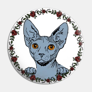 Sphinx Cat in Rose Circle Pin