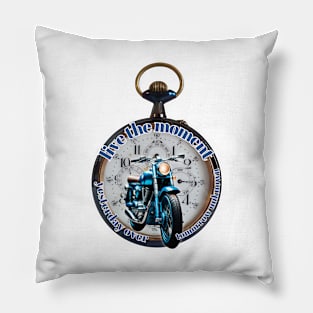 Live The Moment - Vintage Watch - Heritage Motorcycle Pillow