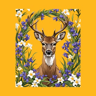 Michigan White-Tailed Deer With Iris Flower 2 T-Shirt