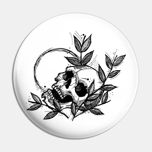 Skull With Vines and Sphere Original Sketch Art Pin by ckandrus